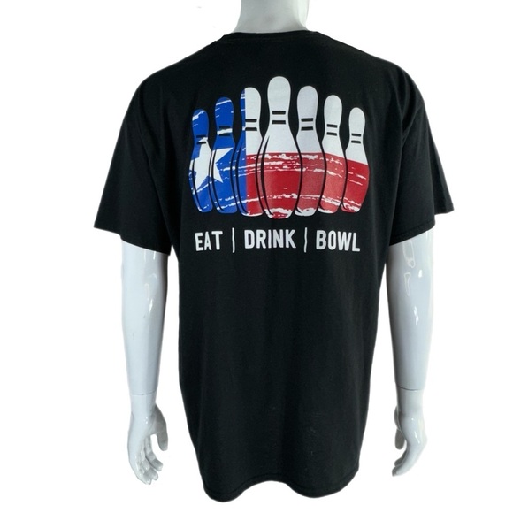 CM Lanes Men’s Eat Drink Bowl Black Short Sleeve Tee - Picture 1 of 7